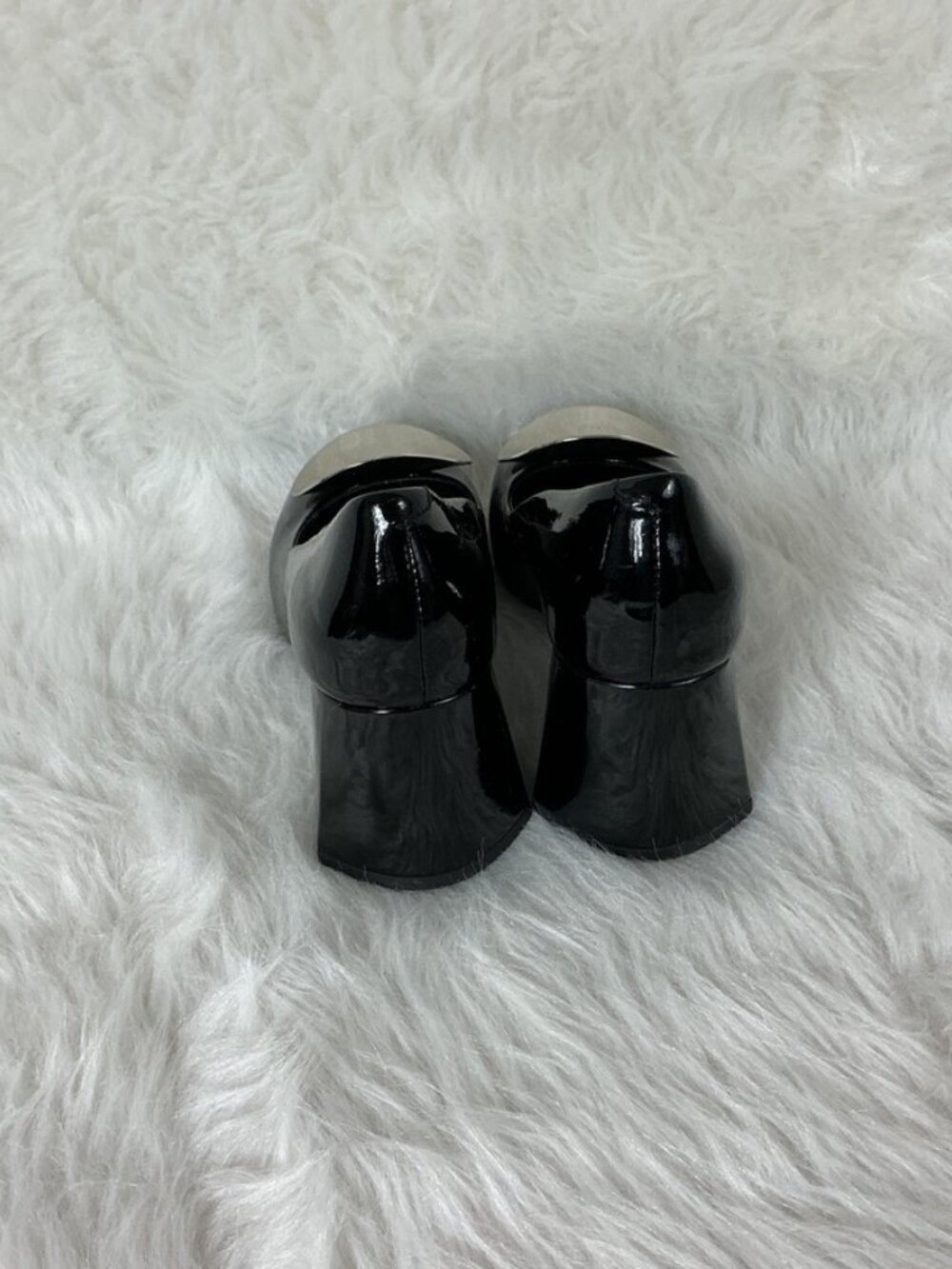 Jeffrey Campbell Tippi Black Patent Leather Silver Metal Pump Block Heels 6.5 - Picture 5 of 8